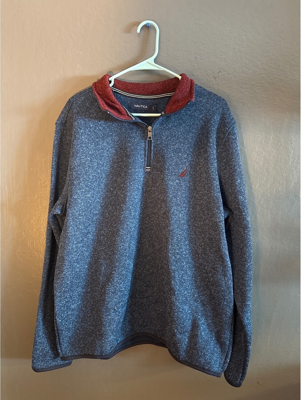 Nautica Men's Sweater Fleece Pullover with Half Zip, Navy and Burgundy, Size L